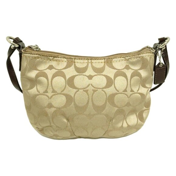 Auth COACH Signature - Khaki Jacquard Leather Shoulder Bag - Picture 2 of 10